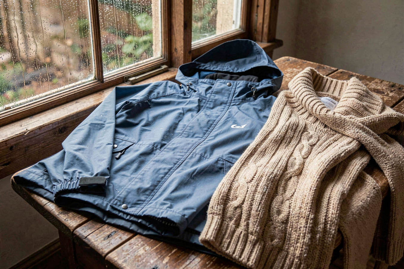 Dress for your actual climate instead of fashion seasons: editorial still life showing the main ideas in context