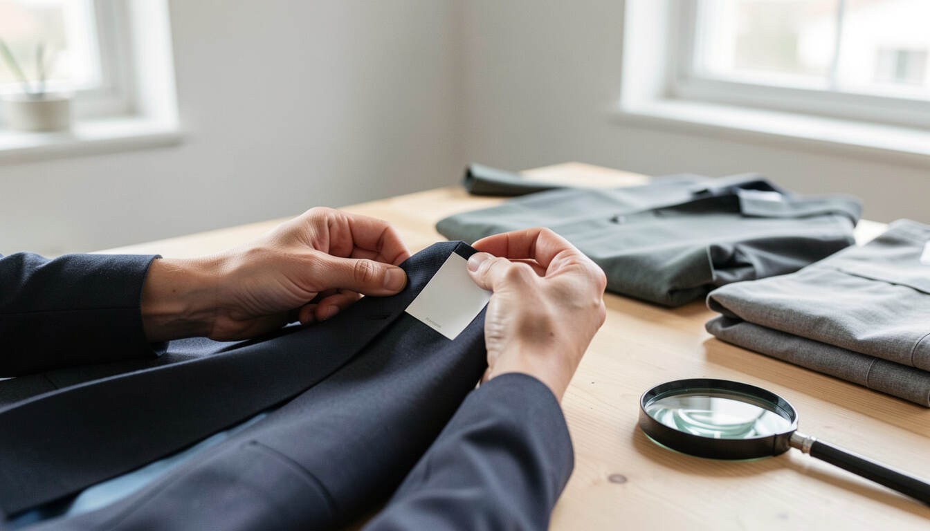 Evaluate a clothing brand beyond its sustainability page: editorial still life showing supply chain, living wage language, and transparency reports