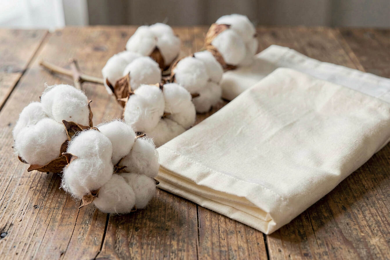 Understand organic cotton versus conventional cotton: editorial still life showing the main ideas in context